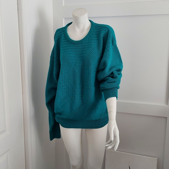 Vintage 90s | sears teal grandpa sweater - Picture 2 of 7